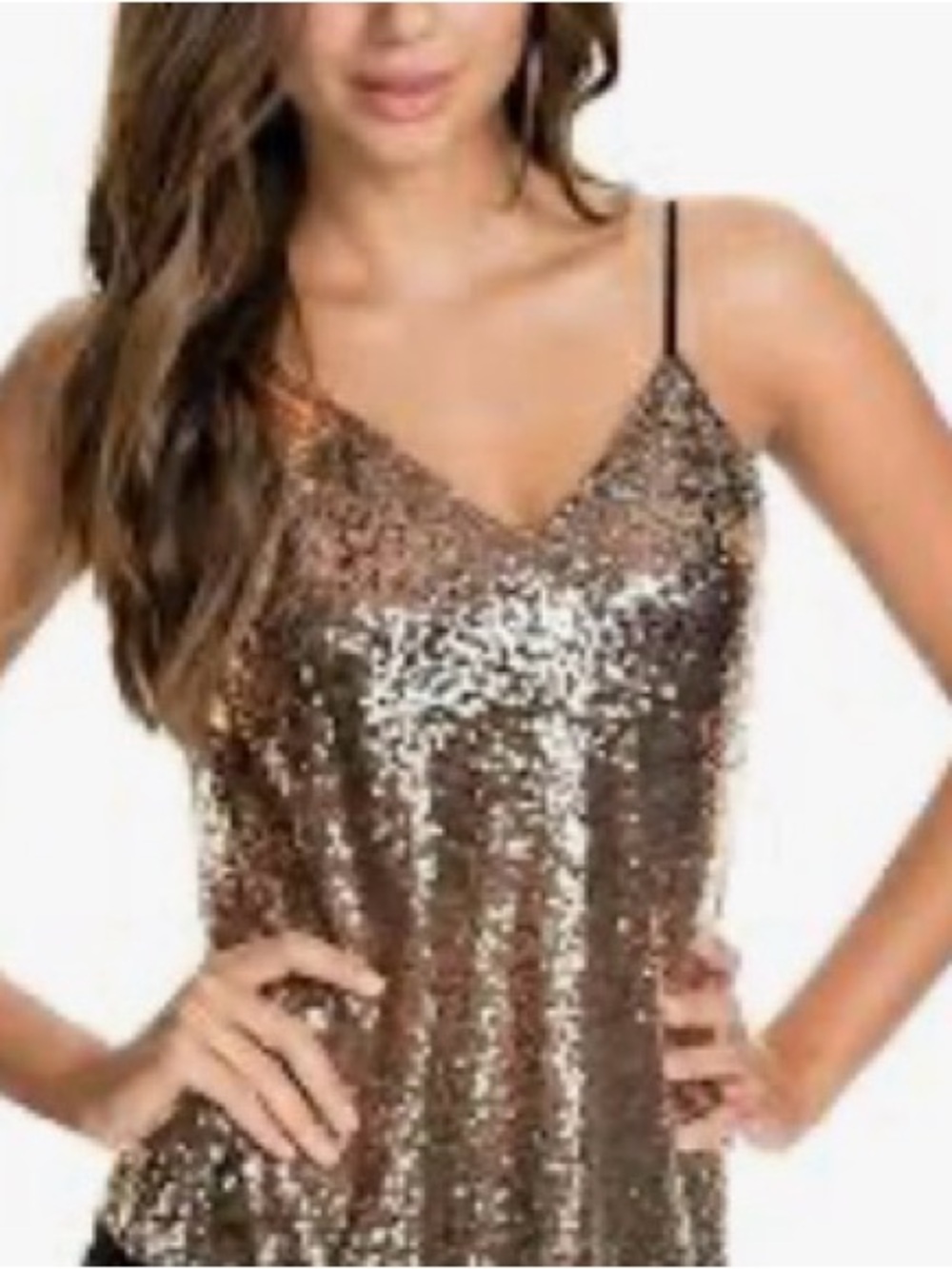 LF Metallic Gold Sequin V-Neck Cami